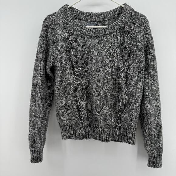 Abercrombie & Fitch Marl Gray Knit Fringe Front Sweater Size S Warm Y2K 90s - Picture 2 of 11